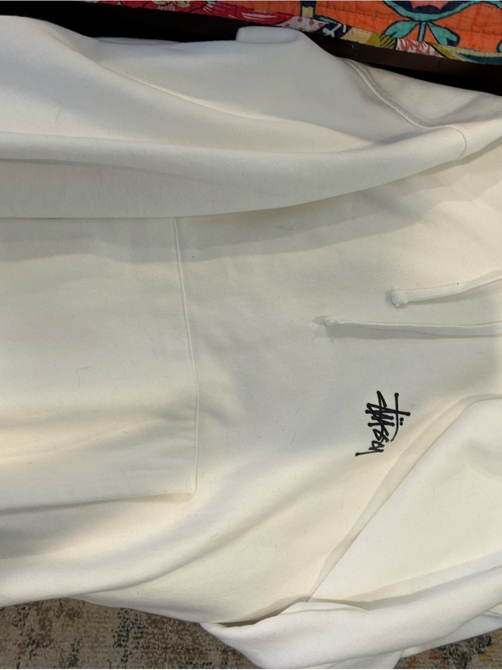 Stussy white hoodie with Black Logo Tag